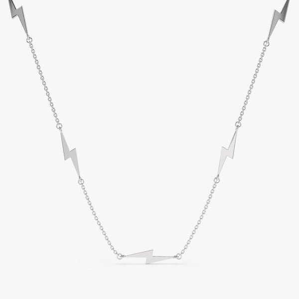 White Gold Lightning Bolt Station Necklace