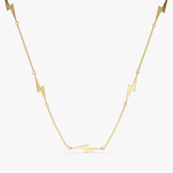 Yellow Gold Lightning Bolt Station Necklace