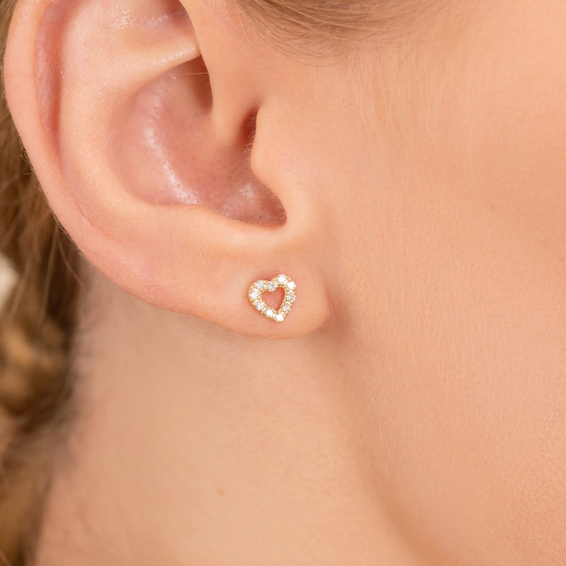 Minimalist Diamond Heart Outline Earring stud for her