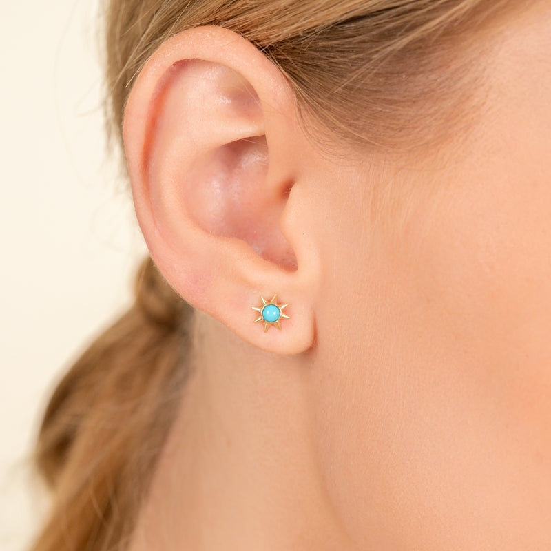 dainty solid Gold Turquoise Sun Studs for her