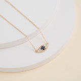 Yellow Gold blue sapphire Evil Eye Pendant Necklace