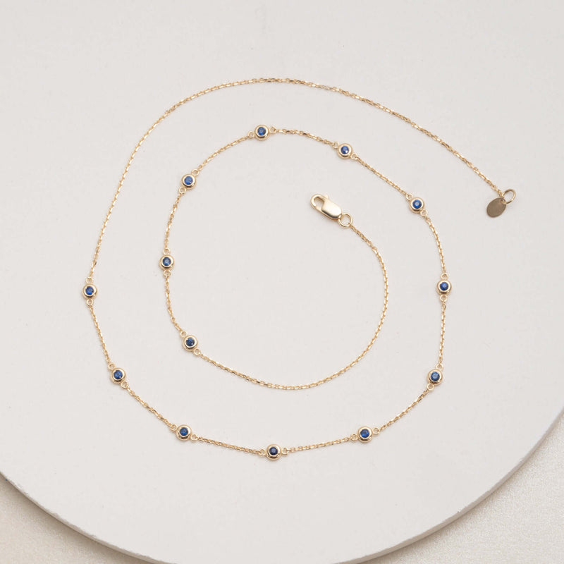 Dainty Natural Blue Sapphire Gold station Necklace