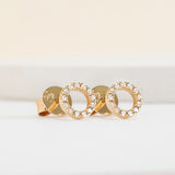 Handmade Natural Diamond Solid Gold disc Earrings with lined diamonds
