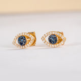 Dainty Diamond Blue Sapphire Evil Eye Stud earrings in solid 14k gold