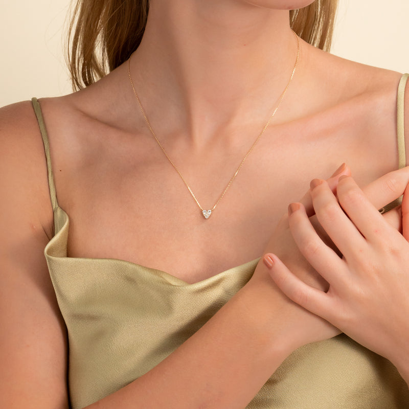 Small Diamond and Gold Heart Necklace in solid gold