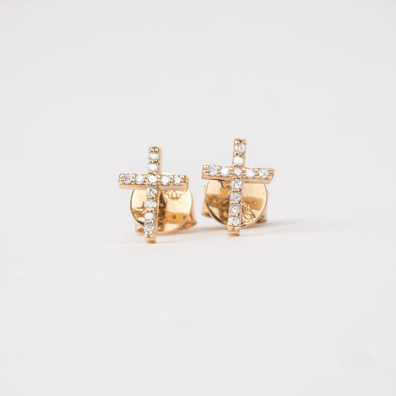 Handmade Small Cross Stud Earrings with lined diamonds