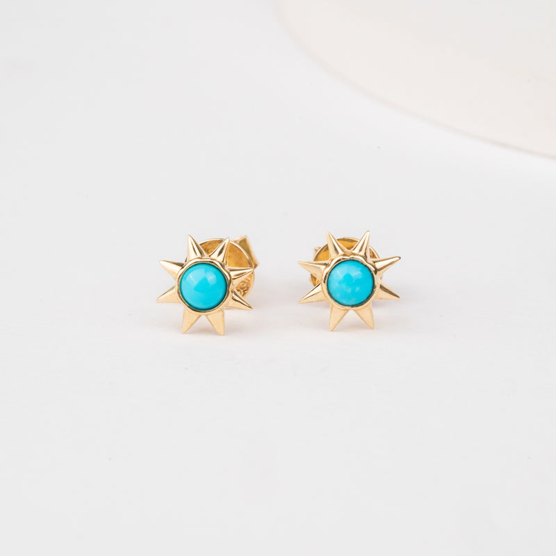 Handmade Gold Natural Turquoise Sun Studs for her