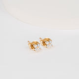 Handmade dainty clover Diamond Solid Gold Stud Earrings