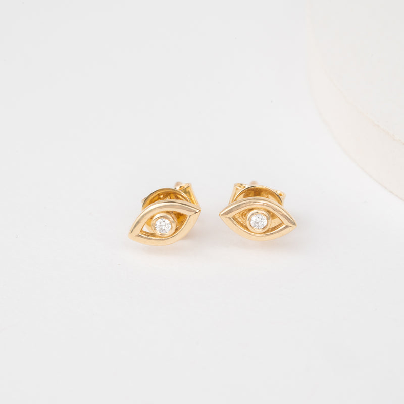 Natural Diamond and Gold Protection Eye Earring studs in solid gold