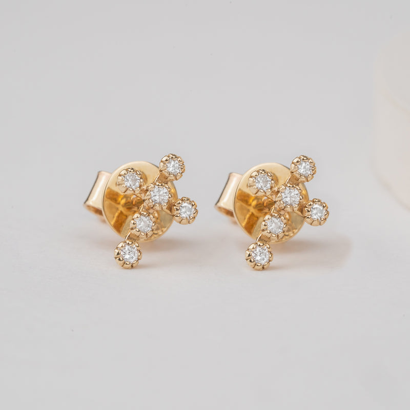Dainty Diamond Cross Studs in solid gold for her