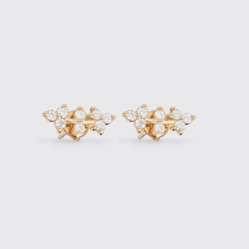 dainty Gold and Diamond Vine Stud Earrings