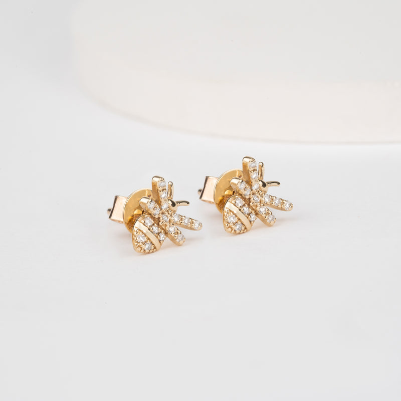 Petite Bumblebee Earring Studs with Diamonds for Her