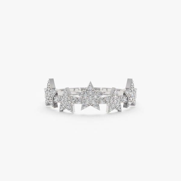 White Gold Multi Diamond Pave Star Ring