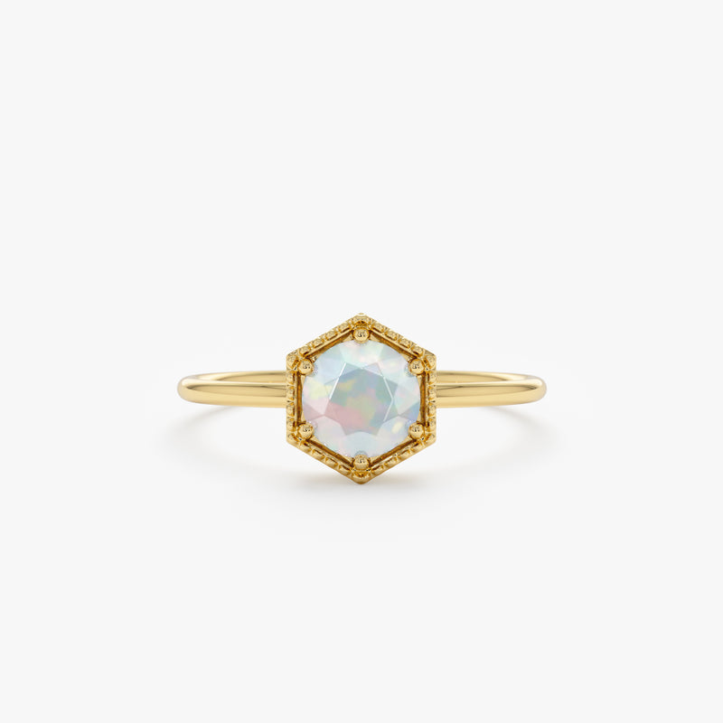 Gold Hexagon Shape Opal Ring