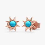 handcrafted solid 14k Rose Gold Turquoise Sun Earring studs