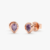 handmade 14k Rose Gold Pear Cut Amethyst Stud earrings