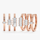 handmade solid 14k Rose Gold Baguette Diamond hoop earrings