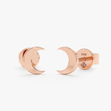 handmade 14k solid Rose Gold Crescent moon Stud Earrings