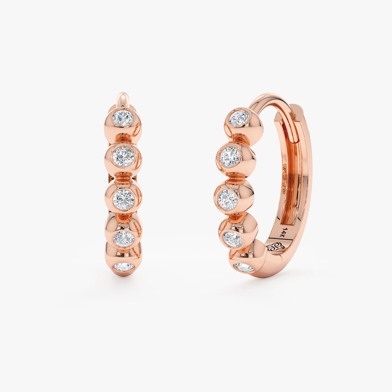 Pair of handcrafted 14k solid Rose Gold Diamond Mini Hoop earrings