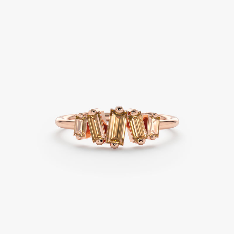 Rose Gold Cluster Baguette Citrine Ring