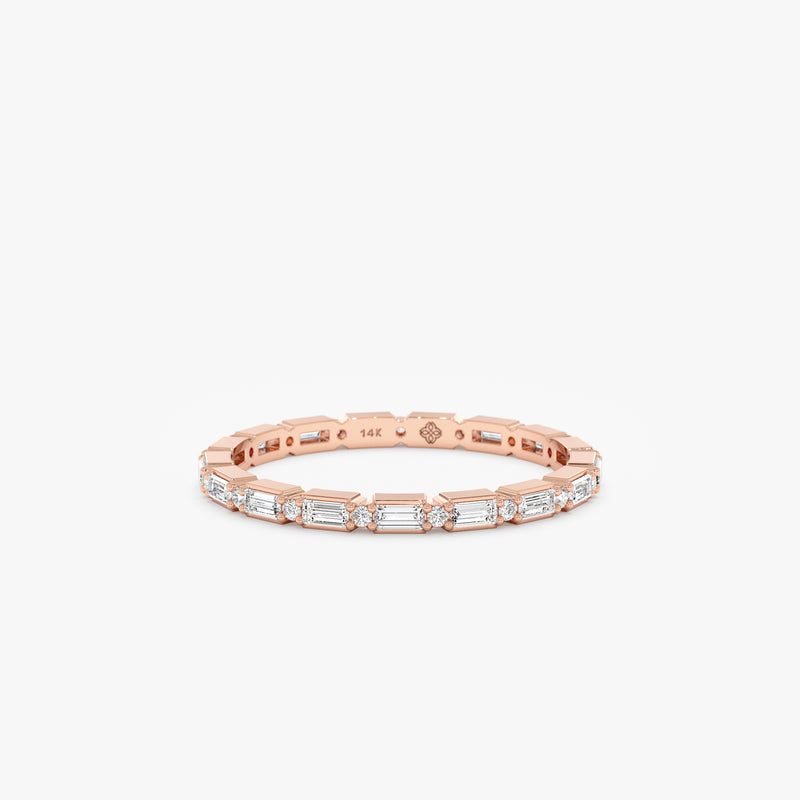 Rose Gold Round Baguette Diamond Ring 