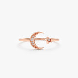 Rose Gold Open Moon and Star Ring