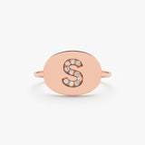 Rose Gold Diamond Initial Signet Ring