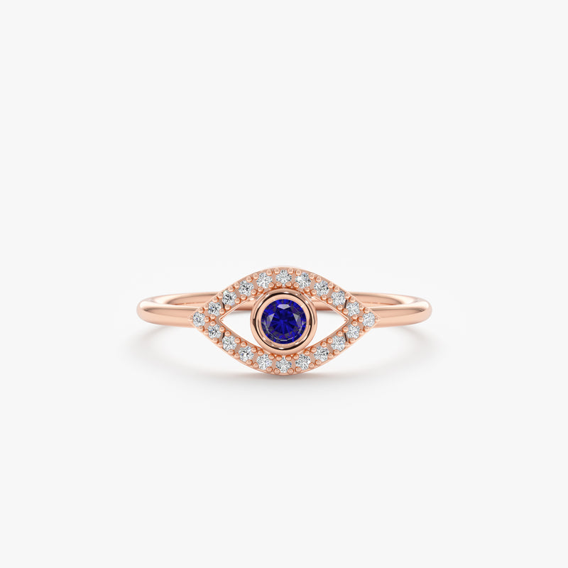 Rose Gold Diamond Sapphire Evil Eye Ring