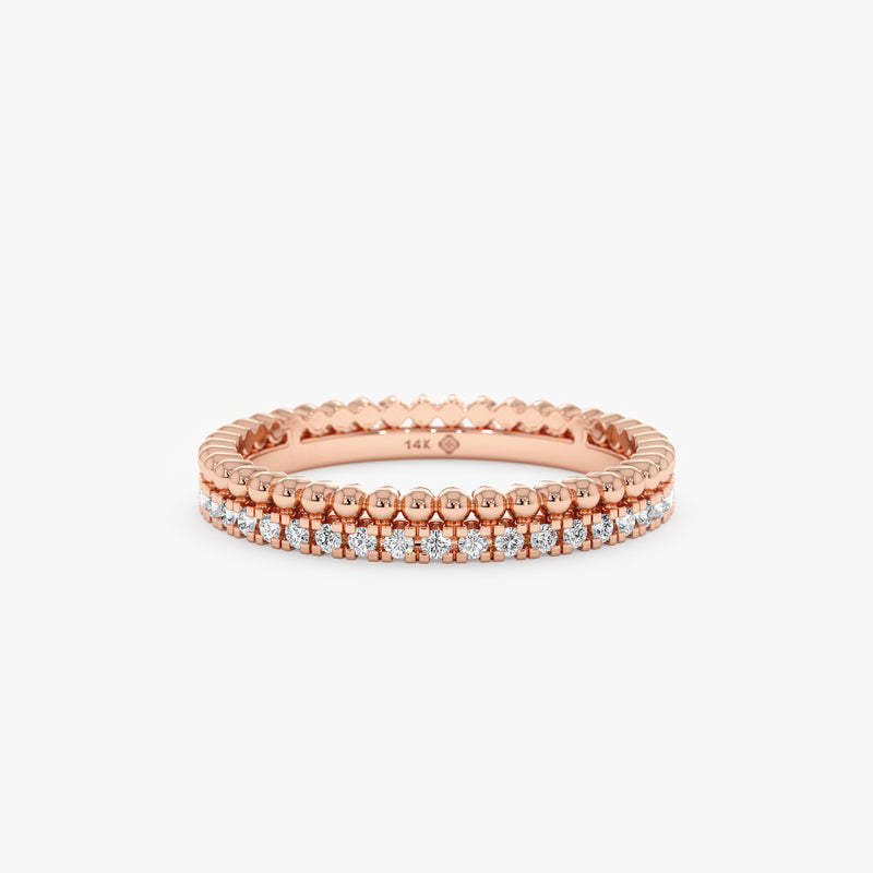 Rose Gold Beaded Diamond Band