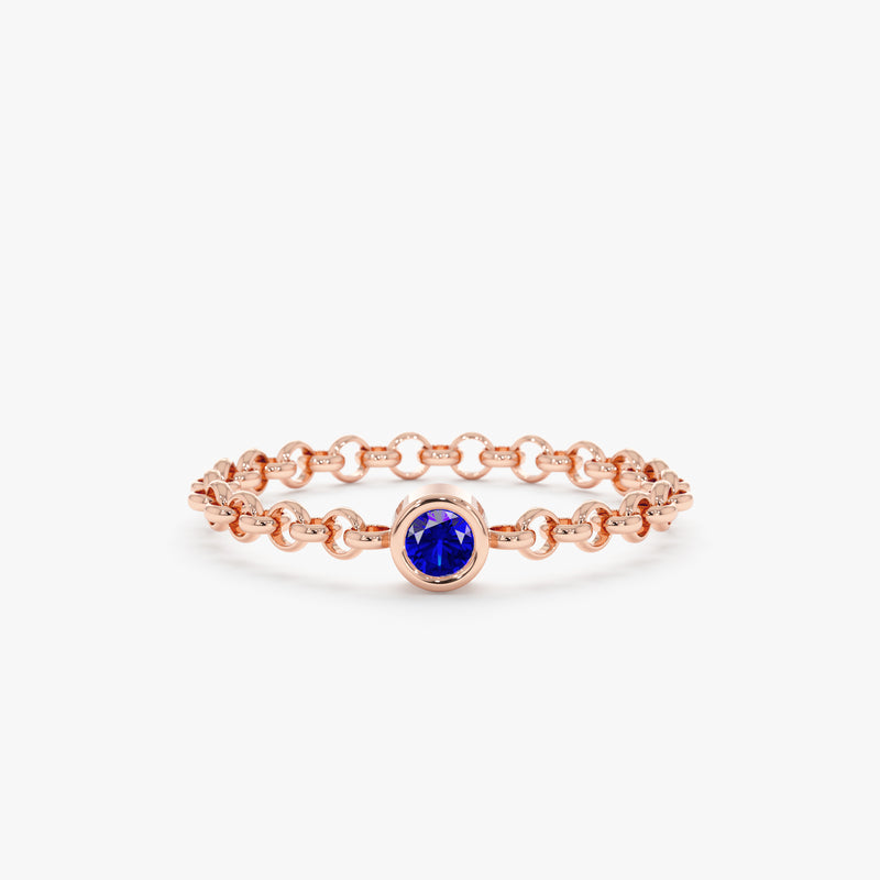 Rose Gold Sapphire Bezel Chain Ring