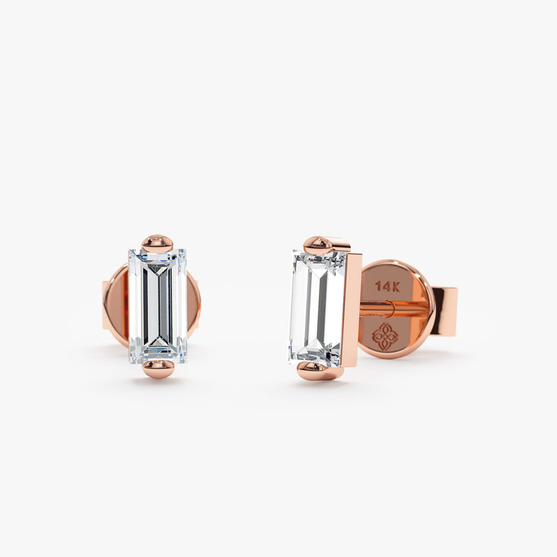 Rose Gold Baguette Diamond Studs