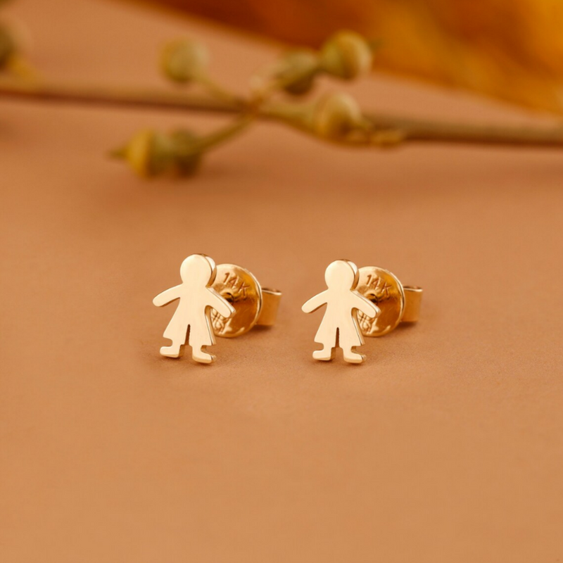 solid 14k gold Petite Child shape stud Earrings