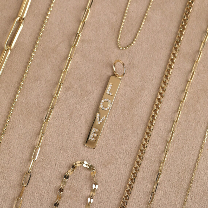 diamond Love Charm and Necklace Chains