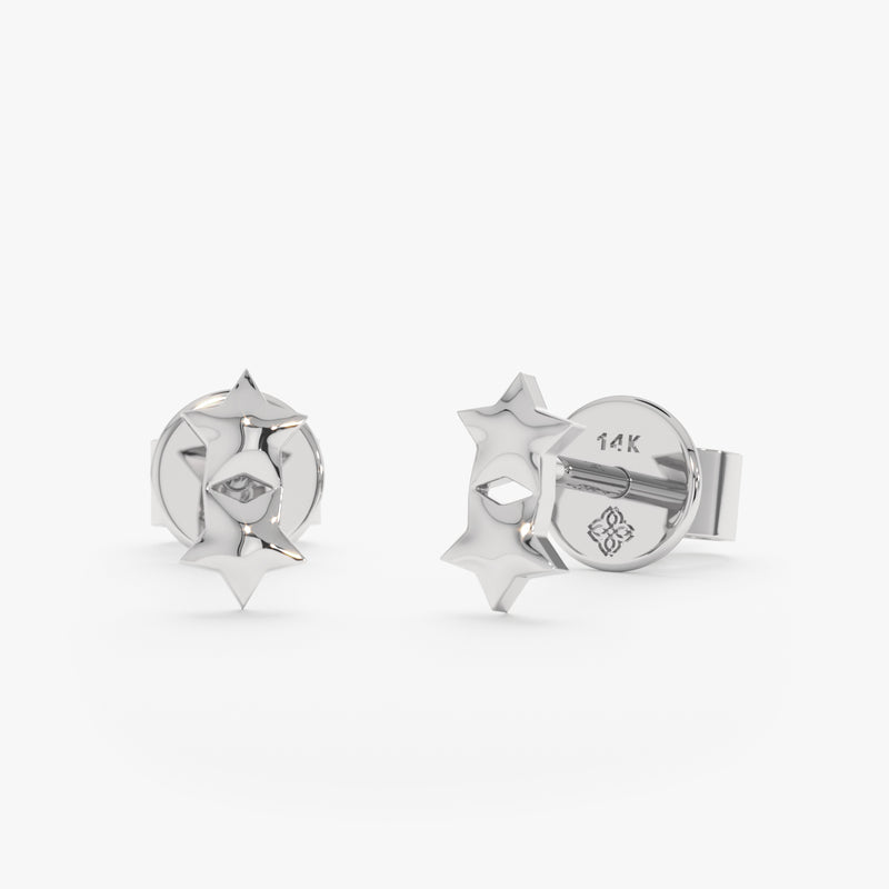 White Gold Mini Double Star Studs