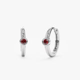 Handcrafted pair of solid 14k White Gold Ruby Huggies