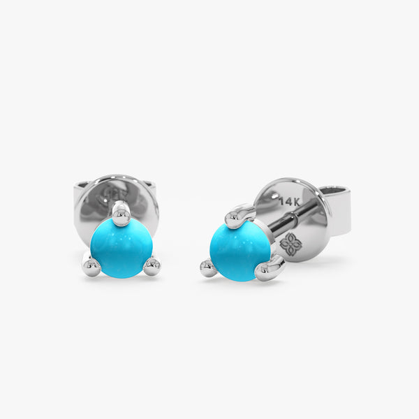 solid 14k white gold stud earrings with natural turquoise 