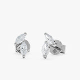 handmade pair of solid 14k White Gold double Marquise Diamond Studs