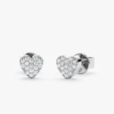 handcrafted solid 14k White Gold Pave Diamond Heart Studs