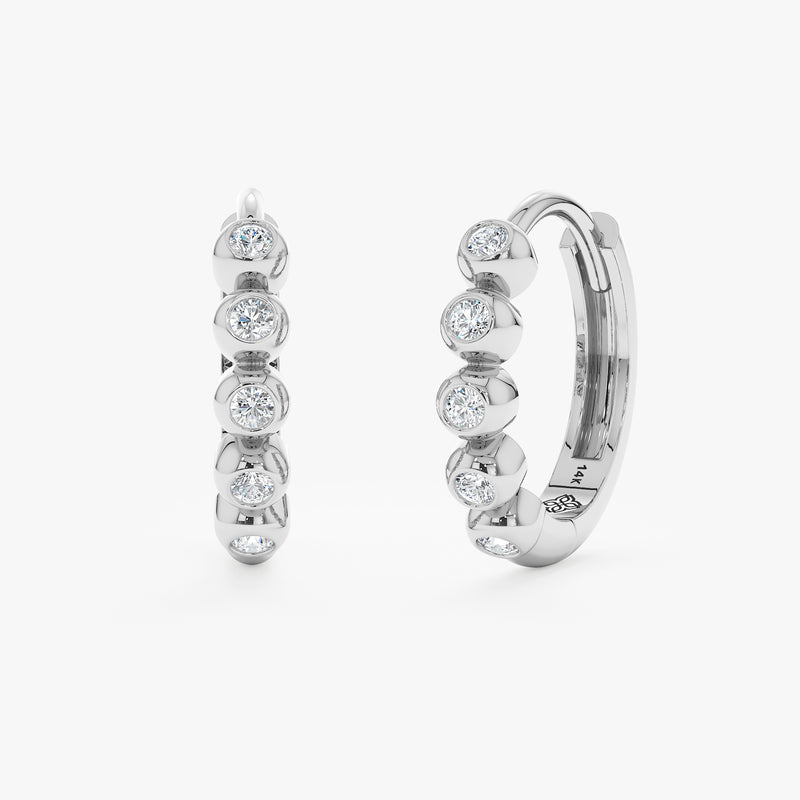 Pair of solid 14k White Gold multi bezel Diamond Mini Hoops