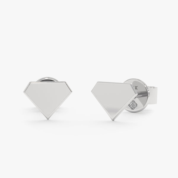 handcrafted 14k solid White Gold Diamond Shape stud Earrings