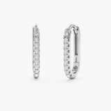 Handcrafted solid 14k White Gold U Shape Thin Diamond Hoop earrings