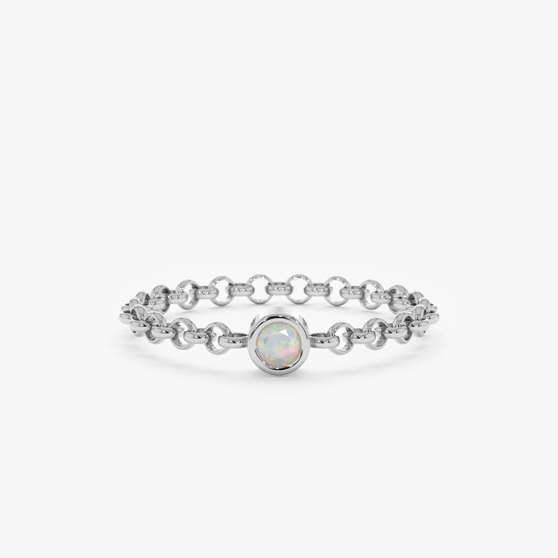 White Gold Bezel Opal Chain Ring