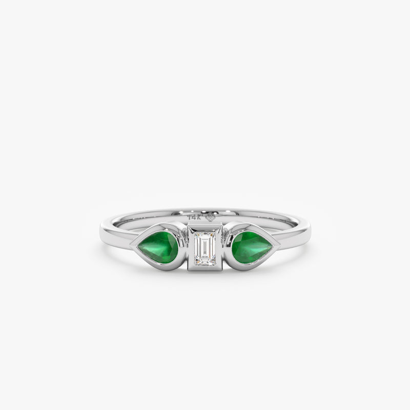 White Gold May Birthstone Emerald Ring