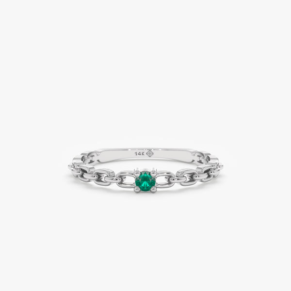White Gold Single Emerald Ring