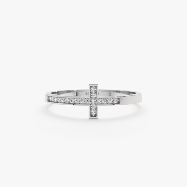 White Gold Diamond Cross Ring