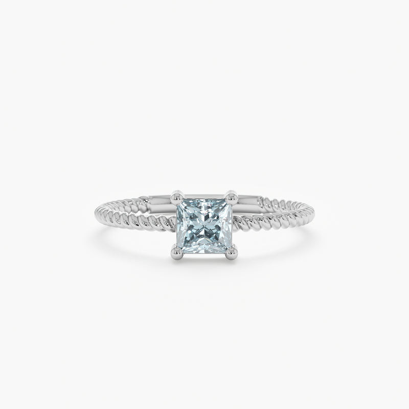 White Gold Prong Set Aquamarine Ring