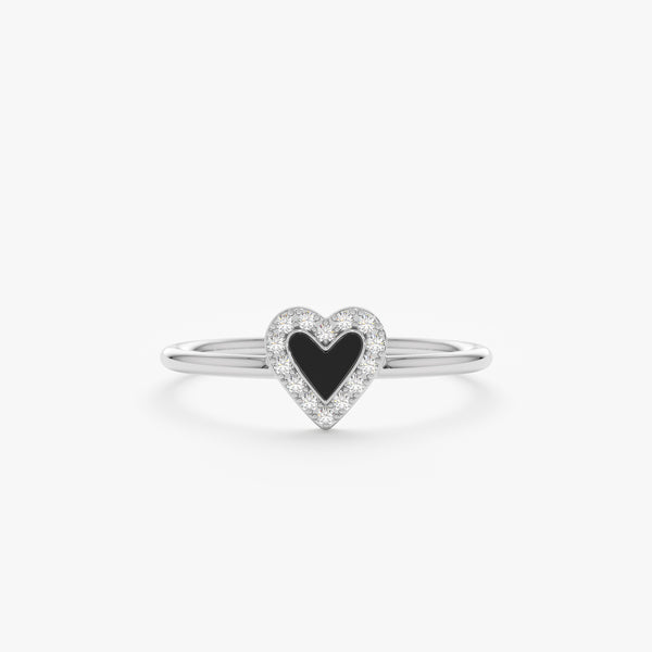 White Gold Diamond Enamel Heart Ring