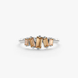 White Gold Cluster Baguette Citrine Ring