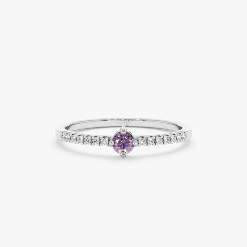 White Gold Amethyst Diamond Ring