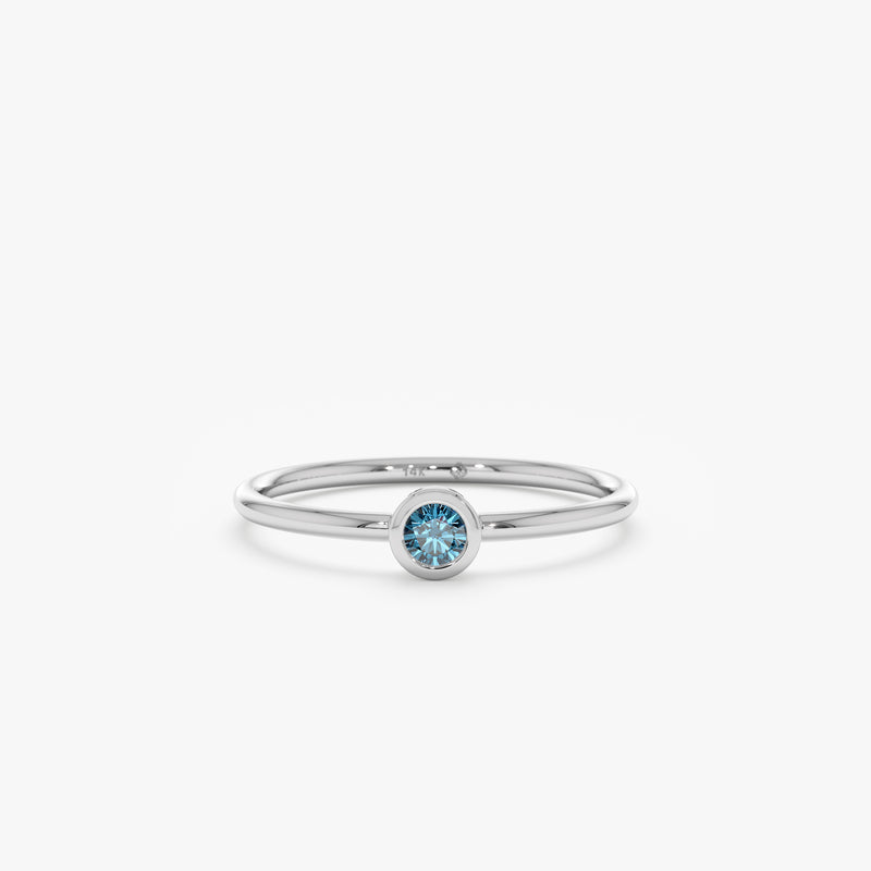 White Gold Blue Diamond Bezel Ring
